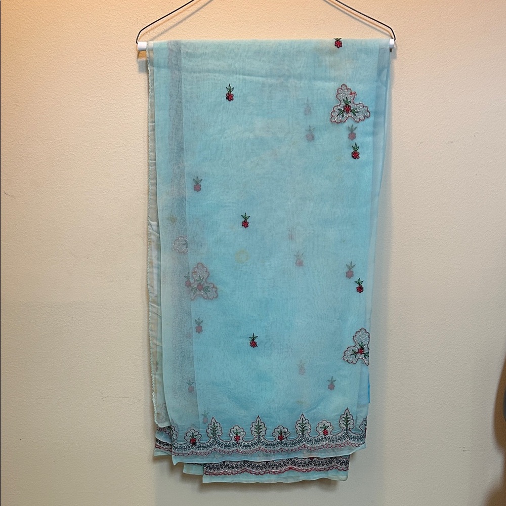 Light Blue Embroidered Saree w/ Skirt and Blouse